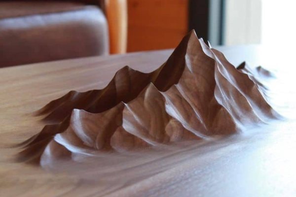 Ručno izrađeni drveni stolovi sa planinskim pejzažima na vrhu